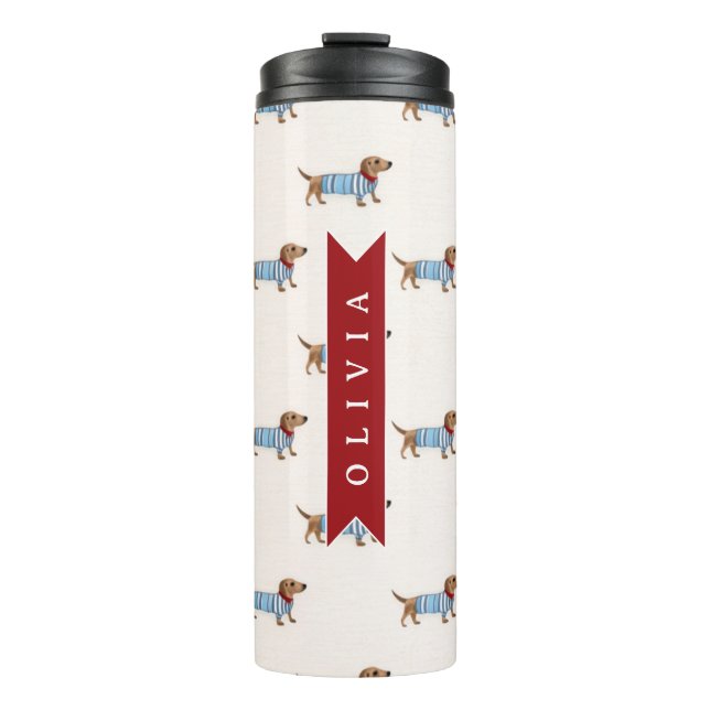 Personalised Preppy Cute Dachshund Dog Pattern Thermal Tumbler (Front)