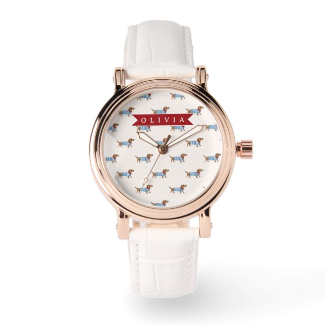 Personalised Preppy Cute Dachshund Dog Pattern Watch (Front)
