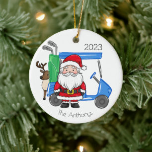 Personalised Preppy Golf Cart Santa Reindeer Ceramic Ornament