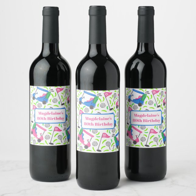 Personalised Preppy Golf / Golf Pattern Golfer Wine Label (Bottles)