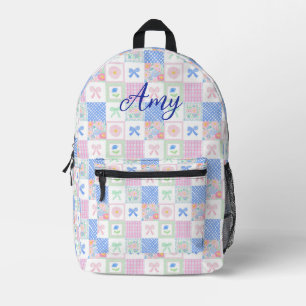 Personalised preppy grandmillennial floral bows printed backpack