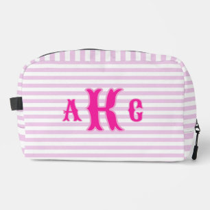 Personalised Preppy Monogram Pink Lilac Striped Dopp Kit