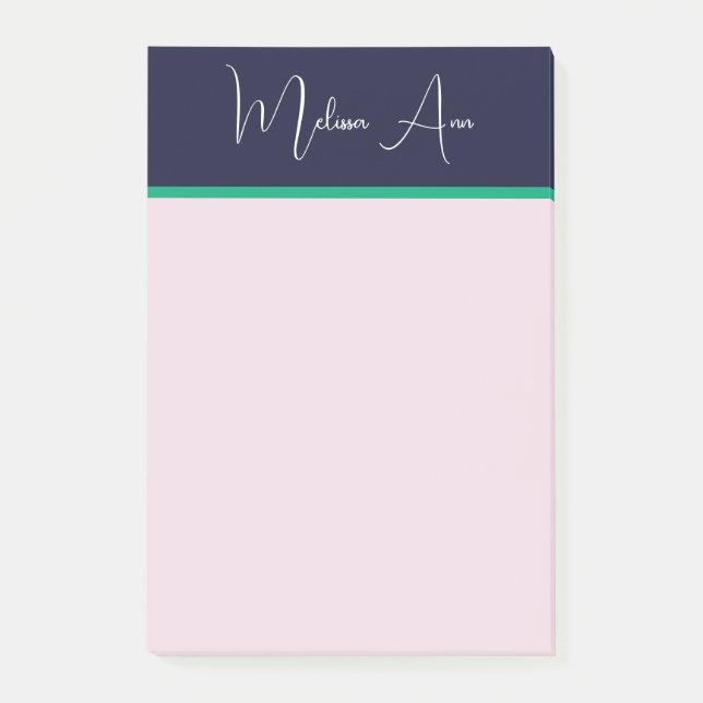 Personalised preppy pink green script modern post-it notes (Front)