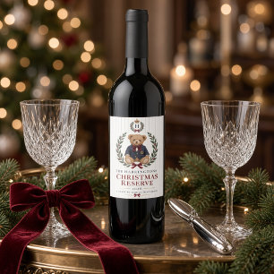 Personalised Preppy Teddy Bear Christmas Reserve  Wine Label