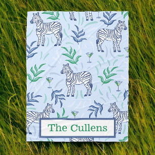 Personalised Preppy Zebras & Martinis Blue Fleece Blanket