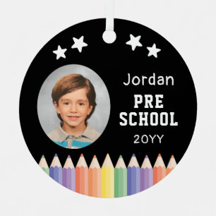 Personalised Preschool Kids Photo Keepsake Metal Tree Decoration
