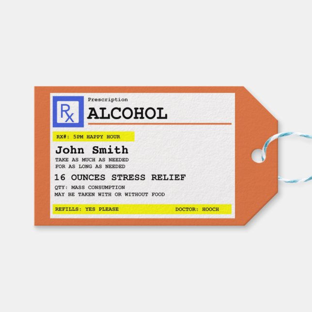 Personalised Prescription Humourous Alcohol   Gift Tags (Front (Horizontal))
