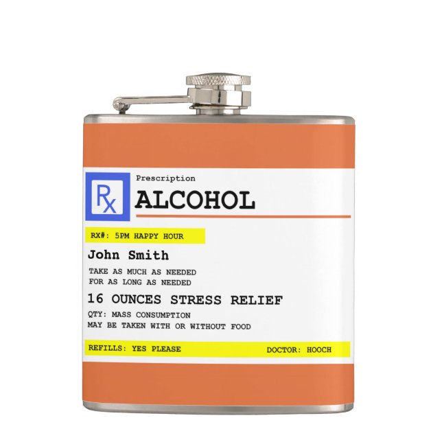 Personalised Prescription Humourous Alcohol     Hip Flask (Front)