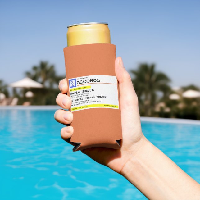Personalised Prescription Humourous Alcohol Seltzer Can Cooler (In Situ Pool)