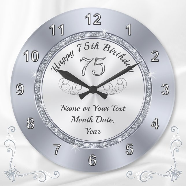 Personalised, Presents for 75th Birthday Clock (75th birthday gift ideas for a man or gifts for 75th birthday woman. 75th birthday presents for her.)