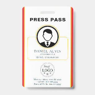 Personalised Press Pass with Photo ID & QR Code Badge