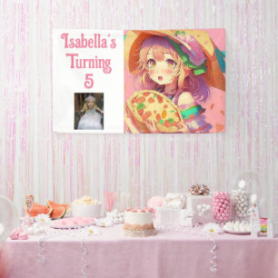 Personalised Pretty Anime Girl Holding a Pizza Banner