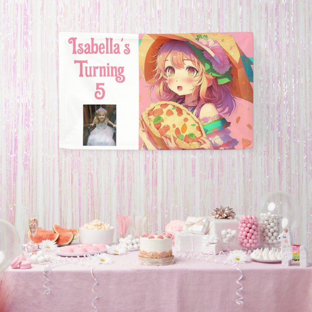 Personalised Pretty Anime Girl Holding a Pizza Banner (Party)