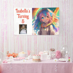 Personalised Pretty Anime Girl with Rainbow Banner