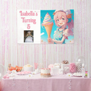 Personalised Pretty Anime Ice Cream Birthday Party Banner