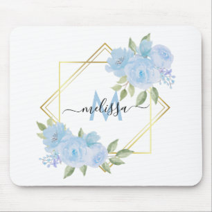 Personalised Pretty Baby Blue Floral Mouse Pad