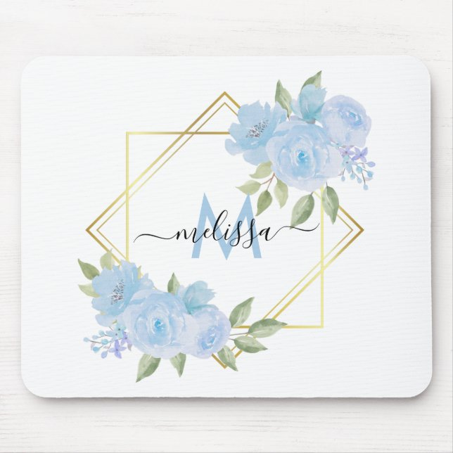 Personalised Pretty Baby Blue Floral Mouse Pad (Front)