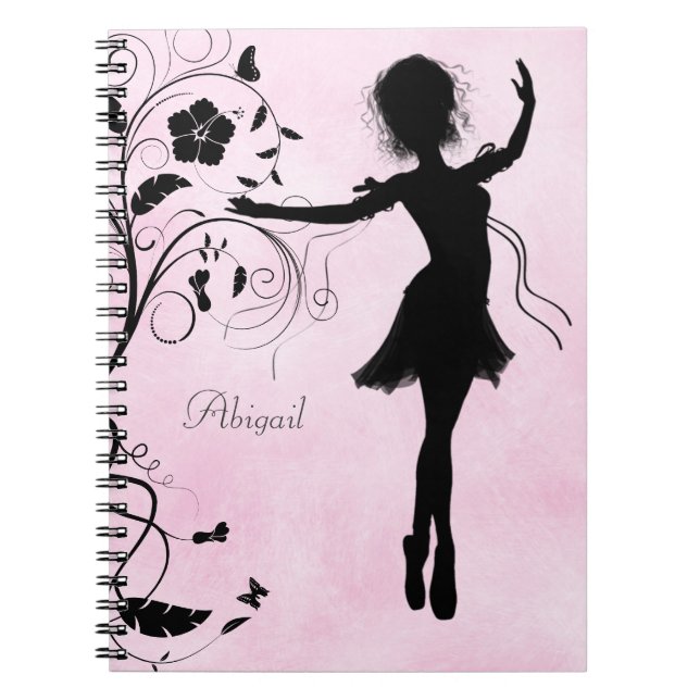 Personalised Pretty Ballerina and Flowers Notebook (Front)