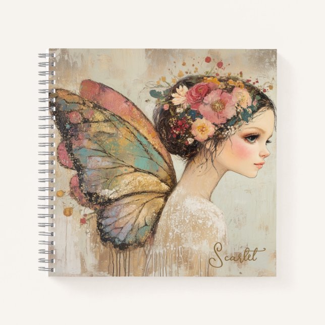 Personalised Pretty Boho Butterfly Fairy Pastel  Notebook (Front)