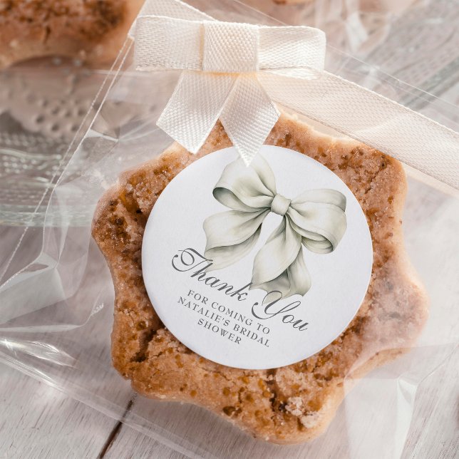 Personalised Pretty Bow Bridal Shower Thank You Classic Round Sticker (Creator Uploaded)