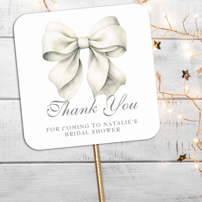 Personalised Pretty Bow Bridal Shower Thank You Square Sticker (Creator Uploaded)