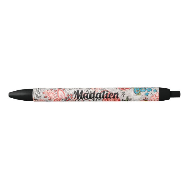 Personalised pretty classic floral Paisley pattern Black Ink Pen (Front)