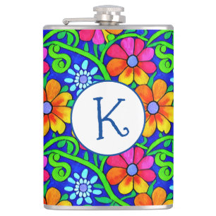 Personalised Pretty Colourful Floral Hip Flask