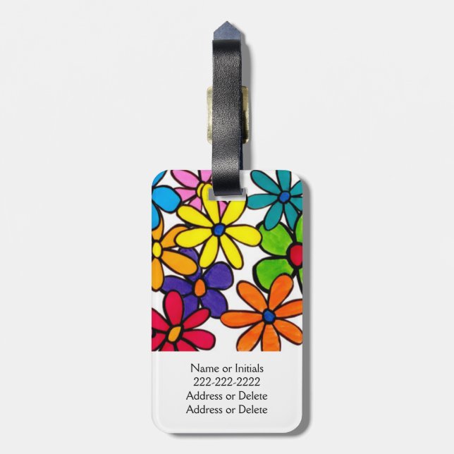 Personalised Pretty Colourful Modern Daisy Flowers Luggage Tag (Back Vertical)