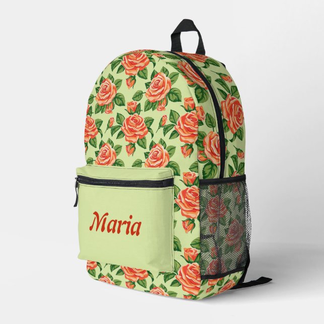 Personalised Pretty Colourful Modern Girly Floral  Printed Backpack (Back Corner Right)