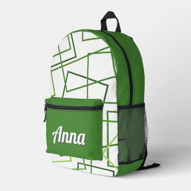 Personalised Pretty Colourful Modern Girly Green  Printed Backpack (Back Corner Right)