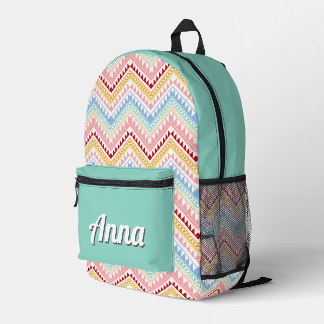 Personalised Pretty Colourful Modern Girly Rainbow Printed Backpack (Back Corner Right)
