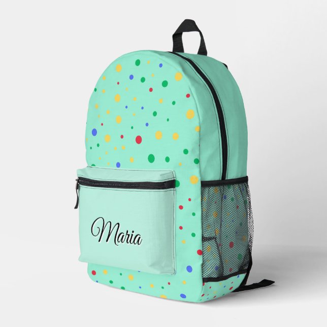 Personalised Pretty Colourful Modern Girly Rainbow Printed Backpack (Back Corner Right)
