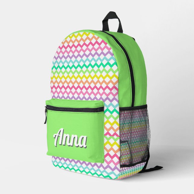 Personalised Pretty Colourful Modern Girly Rainbow Printed Backpack (Back Corner Right)