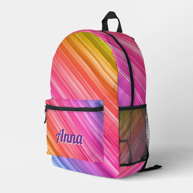 Personalised Pretty Colourful Modern Girly Rainbow Printed Backpack (Back Corner Right)