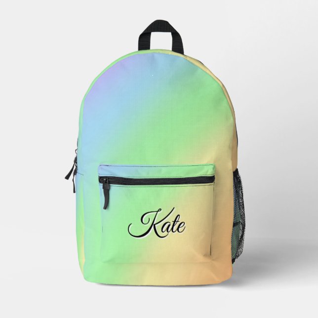 Personalised Pretty Colourful Modern Girly Rainbow Printed Backpack (Front)
