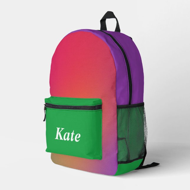 Personalised Pretty Colourful Modern Girly Rainbow Printed Backpack (Back Corner Right)