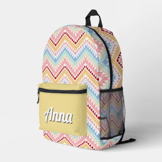 Personalised Pretty Colourful Modern Girly Rainbow Printed Backpack (Back Corner Right)