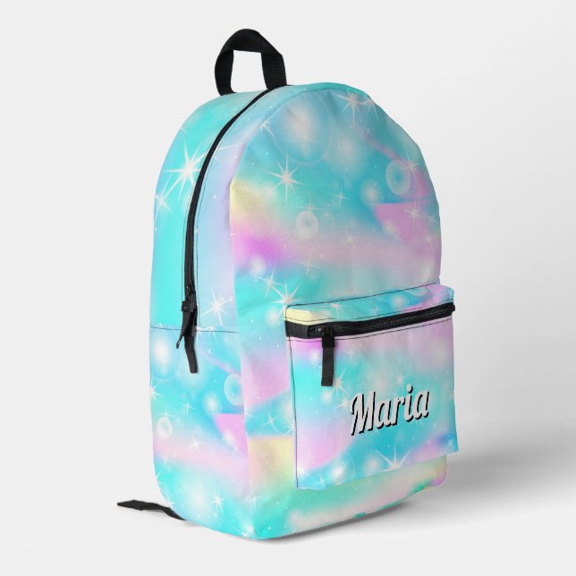 Personalised Pretty Colourful Modern Girly Rainbow Printed Backpack (Back Corner Left)