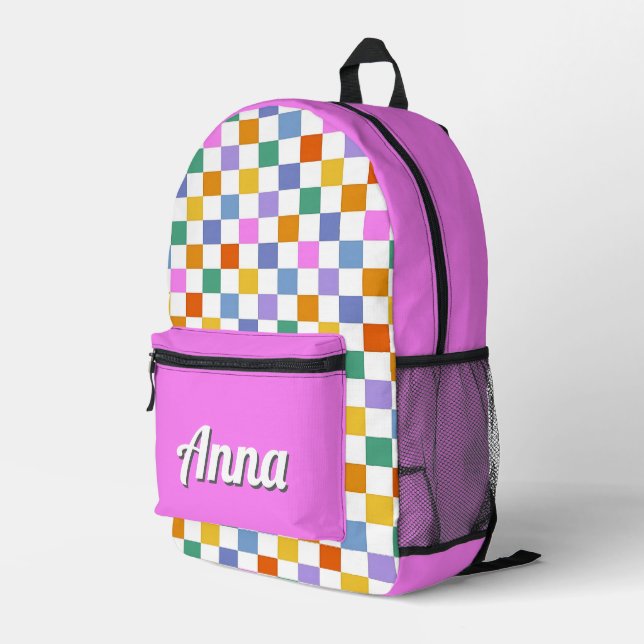 Personalised Pretty Colourful Modern Rainbow Green Printed Backpack (Back Corner Right)