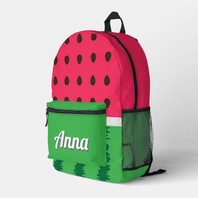 Personalised Pretty Colourful Modern Rainbow Green Printed Backpack (Back Corner Right)