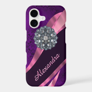 Personalised pretty elegant purple damask pattern