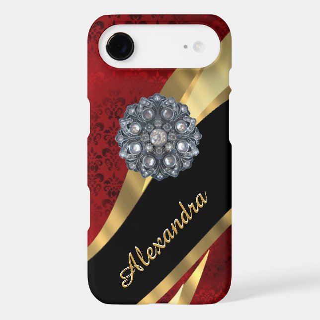 Personalised pretty elegant red damask pattern Case-Mate iPhone case (Back)