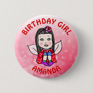 Personalised Pretty Fairy Birthday Girl 6 Cm Round Badge