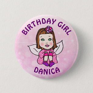 Personalised Pretty Fairy Birthday Girl 6 Cm Round Badge