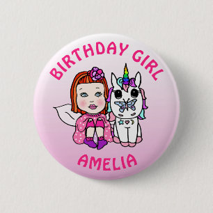 Personalised Pretty Fairy  Unicorn Birthday Girl 6 Cm Round Badge