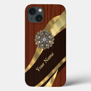 Personalised pretty faux cherry wood iPhone 13 case