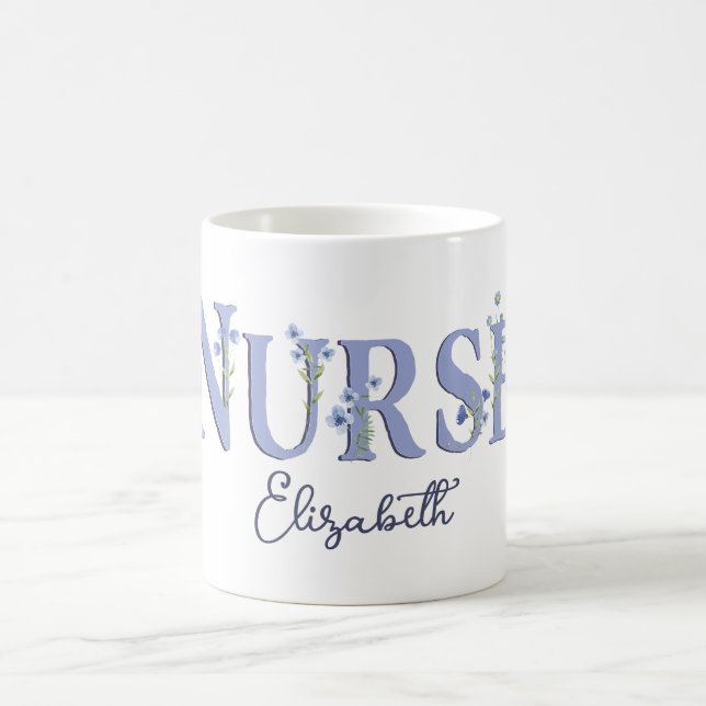 Personalised Pretty Floral Monogram Nurse Coffee Mug (Center)