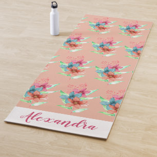 Personalised Pretty Floral Peach Pattern Yoga Mat