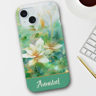 Personalised Pretty Floral Watercolor Green iPhone 15 Case
