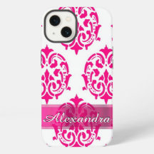 Personalised pretty hot pink and white damask